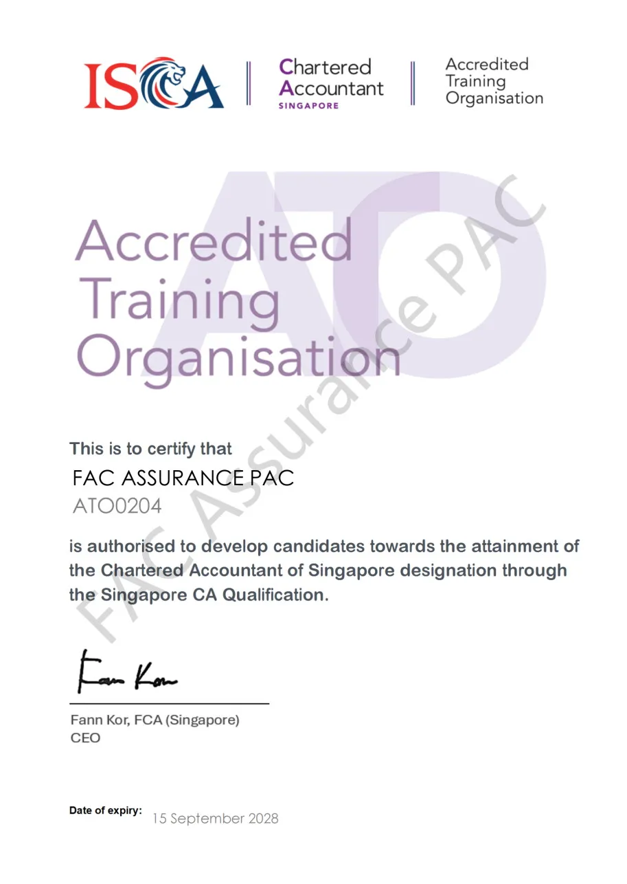 Certificate of Accredited Training Organization by the Singapore Accountancy Commission